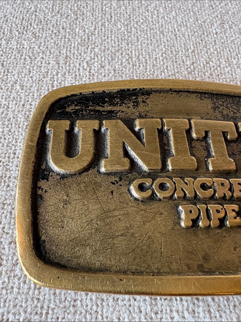 Vtg United Concrete Pipe Belt Buckle Solid Brass DynaBuckle Provo Utah Made USA